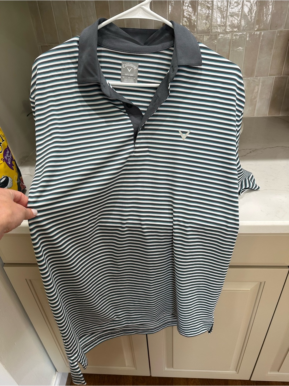 Callaway Men’s Striped Polo - Black, White, Teal